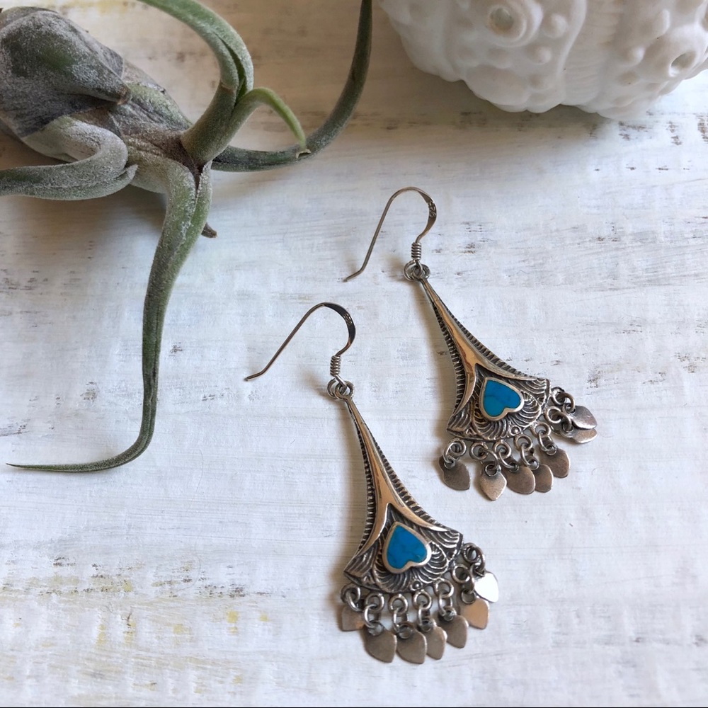 {EARRINGS} Sterling Silver Fans with Turquoise