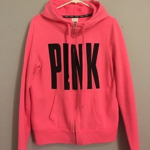 Hot pink logo zip up hoodie