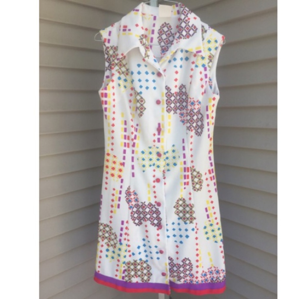 VINTAGE Psychedelic Polyester Go-Go Dress 1970s