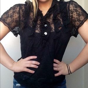 Black lace ruffle top