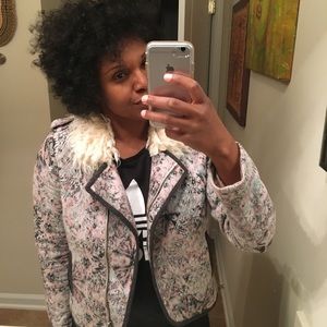 Anthropologie Faux Fur Collar Moto Jacket