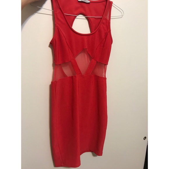 Coral bodycon mesh dress - Picture 2 of 5
