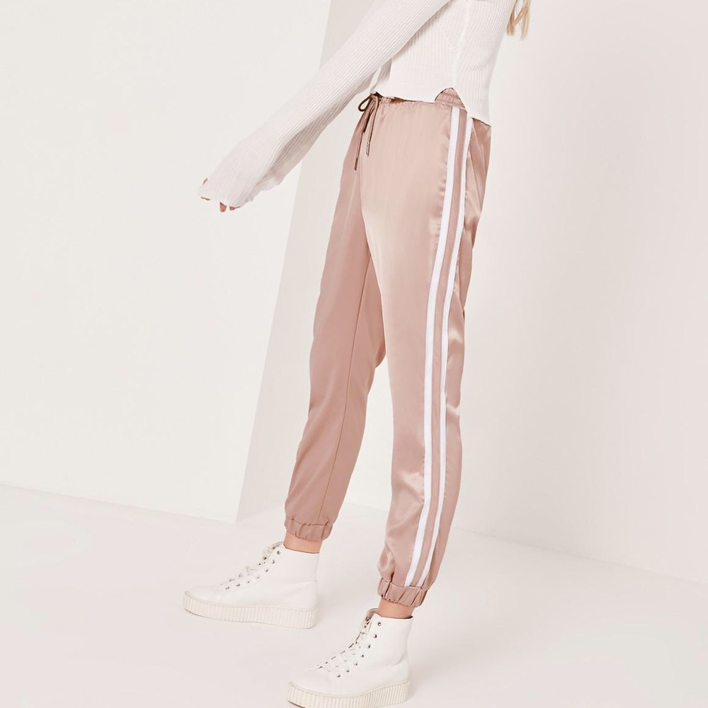 Missguided Satin striped joggers