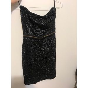 NTW Black sequin + gold zipper dress