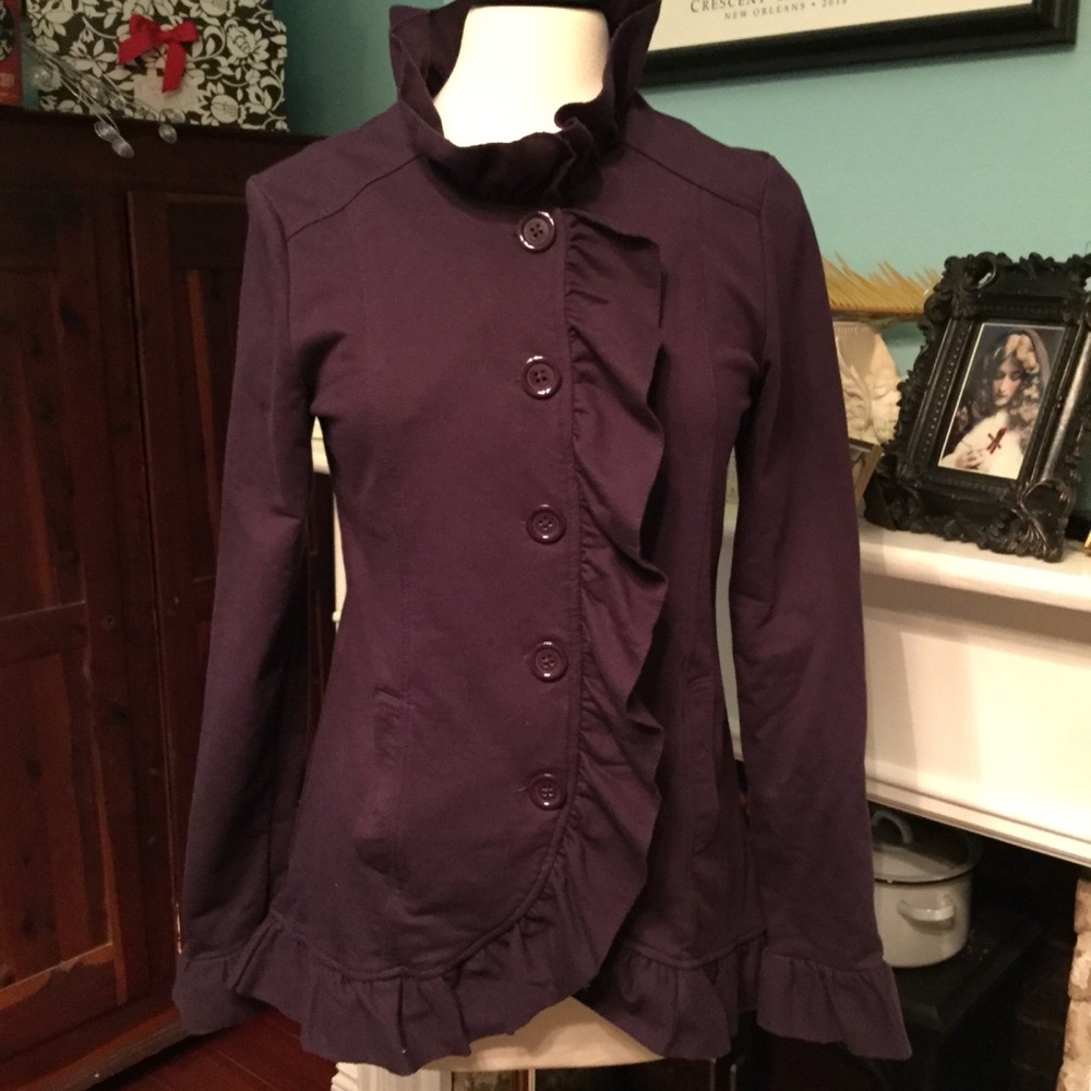 EUC Kare SZ L Knit Ruffle Front Jacket (G-17)OR