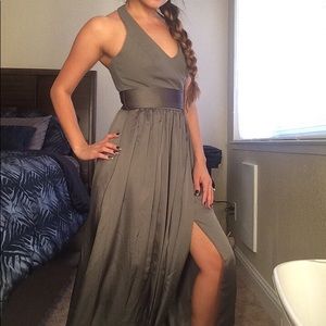 Charcoal Vera Wang V Neck Halter Bridesmaid w/Sash