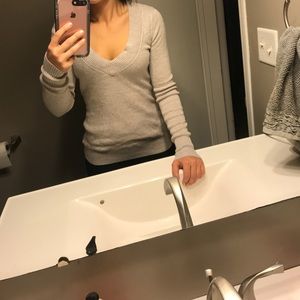 Express cream long sleeved v-neck top