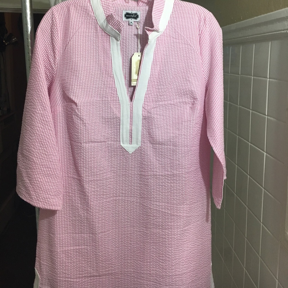 Mud pie knee length, pink sear sucker dress