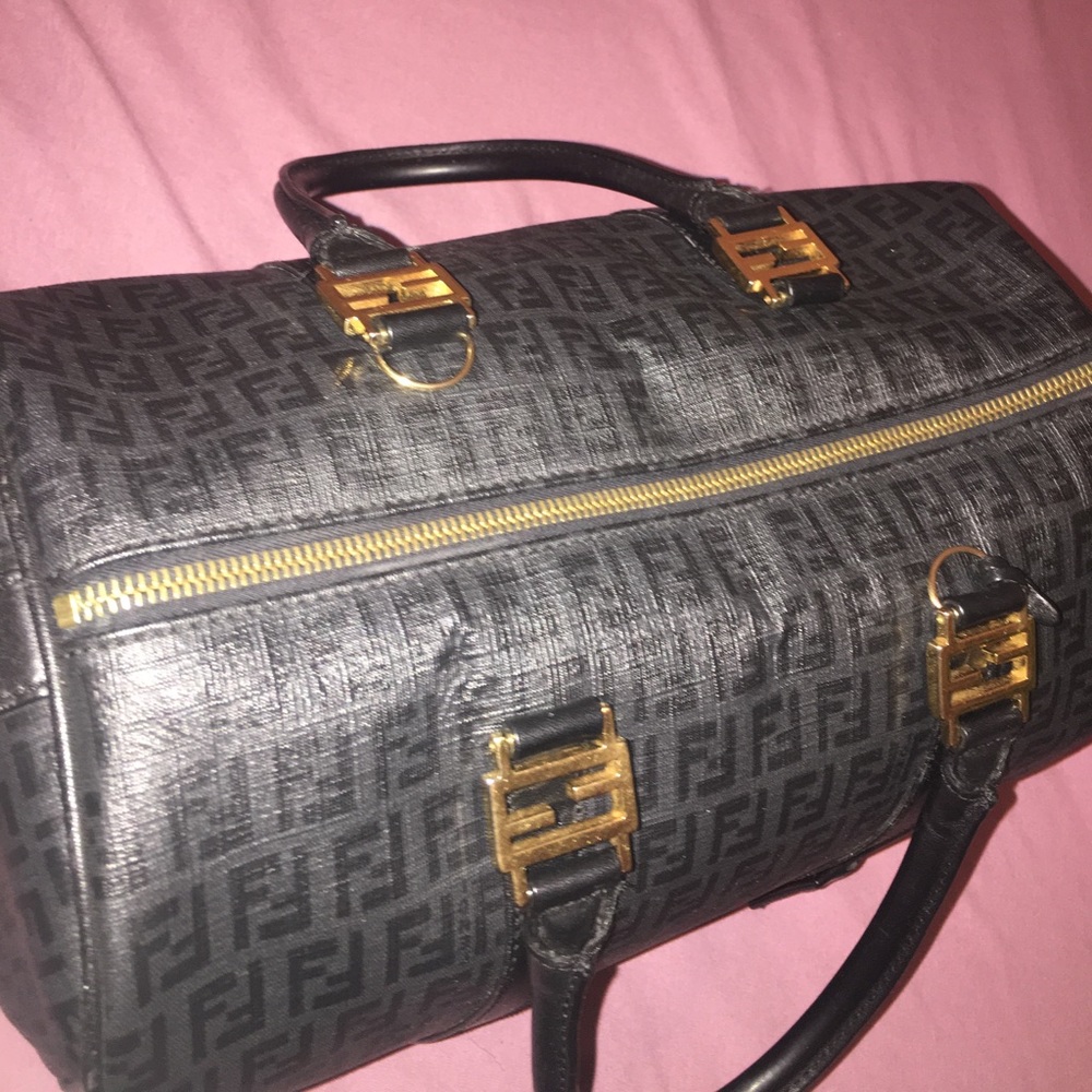 Fendi Black Zucchino Canvas Forever Boston Bag - Picture 2 of 14