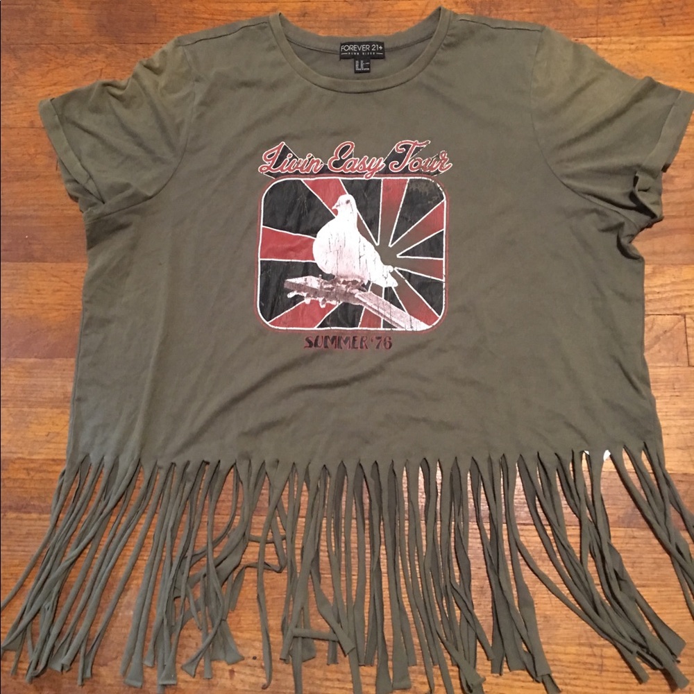 Plus Size “Vintage” Olive Green Fringe Crop Top!