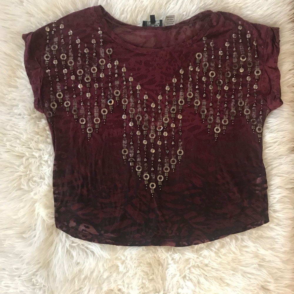 MISS ME BUCKLE SHIRT maroon