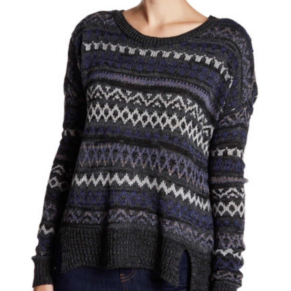 14th & Union Fair Isle Knit Pullover Grey Combo PL
