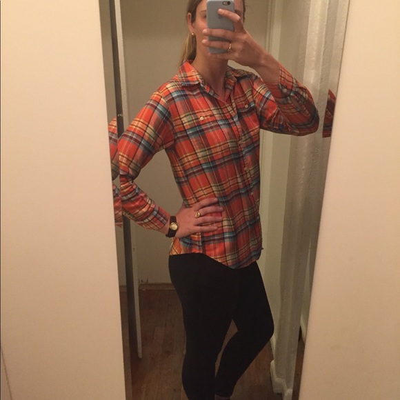 Ralph Lauren Polo Orange plaid flannel - Picture 3 of 6