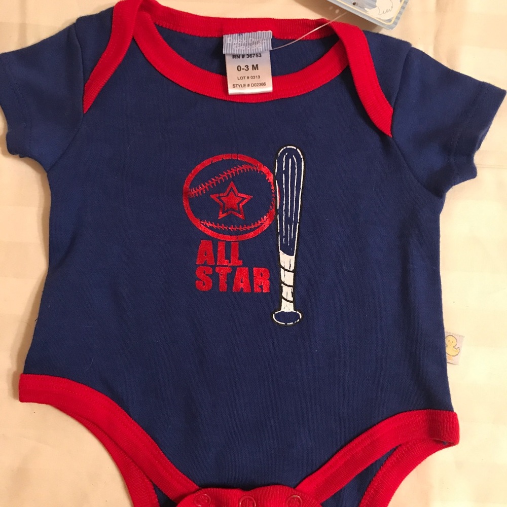 NWT Blue Onesie with Red Outline, Size 0-3 Months