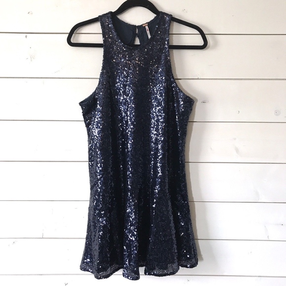 Free People Blue Sequin Liquid Shine Mini Dress - Picture 2 of 8