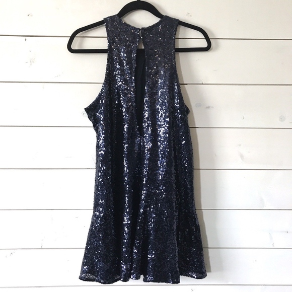 Free People Blue Sequin Liquid Shine Mini Dress - Picture 7 of 8