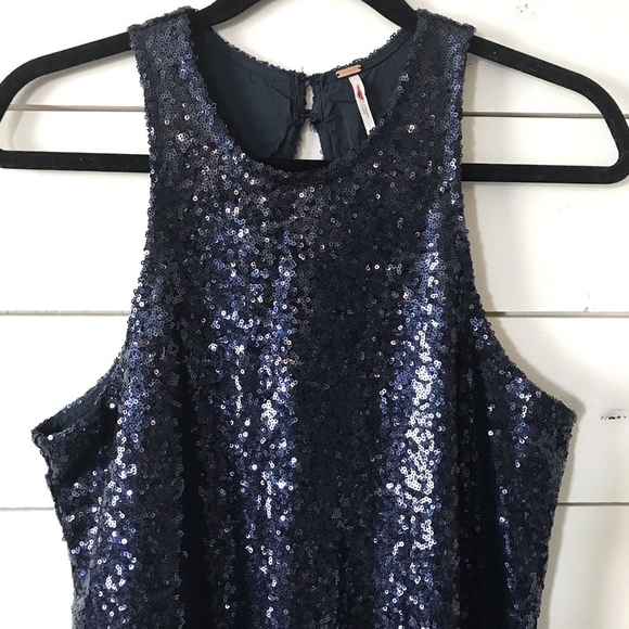 Free People Blue Sequin Liquid Shine Mini Dress - Picture 3 of 8