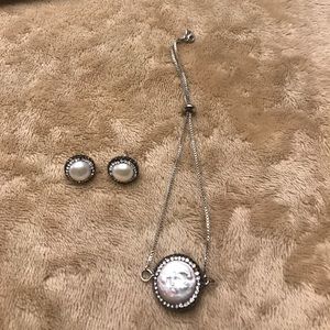 Silver with pearl earrings and bracelet set