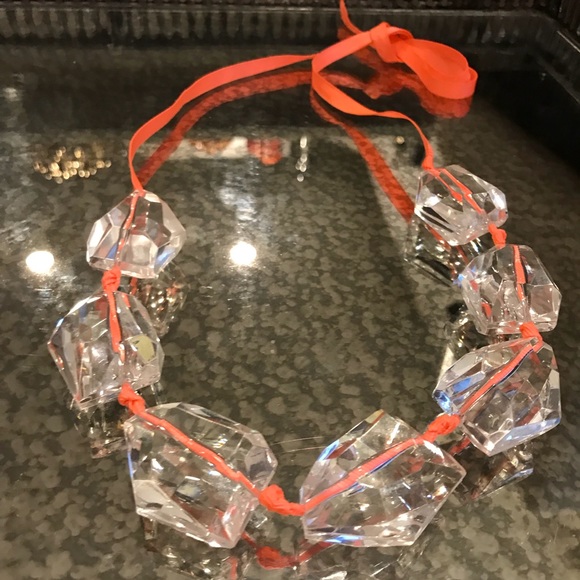 Jewelry - Clear stones with orange ribbon necklace