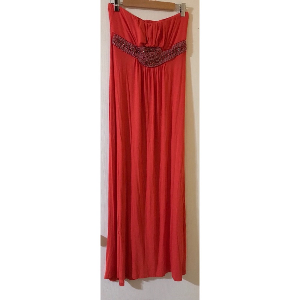 Bead and chain strapless maxi