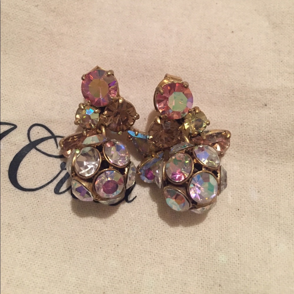J Crew Small Rhinestone Ball Iridescent Earrings