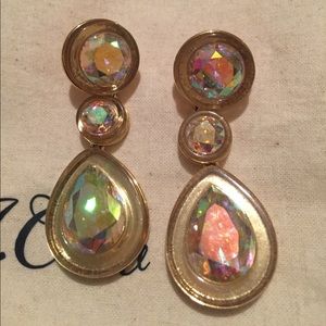 J Crew Teardrop 3 Stone Gold Earrings