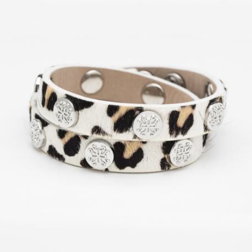 meagen calfskin white leopard double wrap
