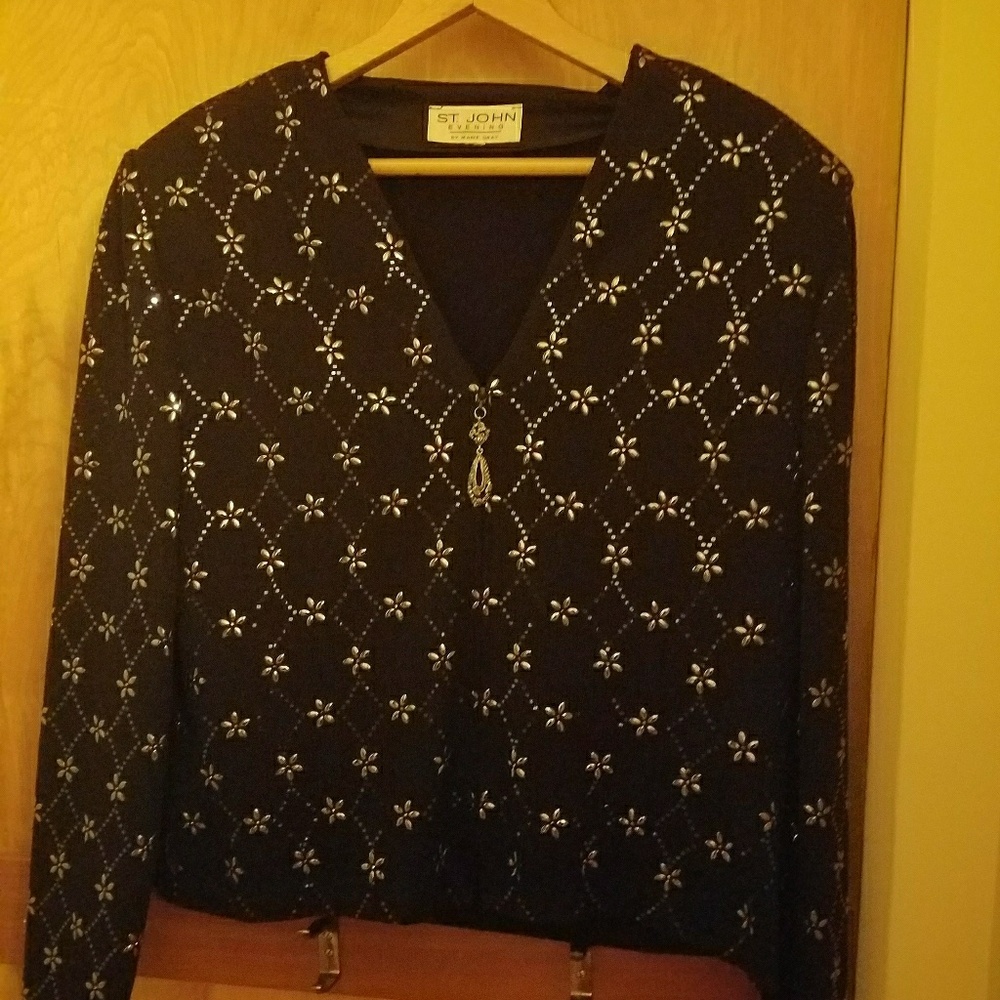 St. John Evening Black Knit Jacket w/ metallics