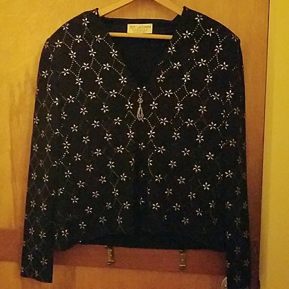 St. John Evening Black Knit Jacket w/ metallics - Picture 4 of 5