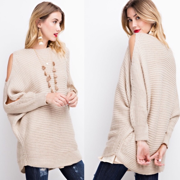 VALERIE Cold Shoulder Sweater - OATMEAL - Picture 2 of 2