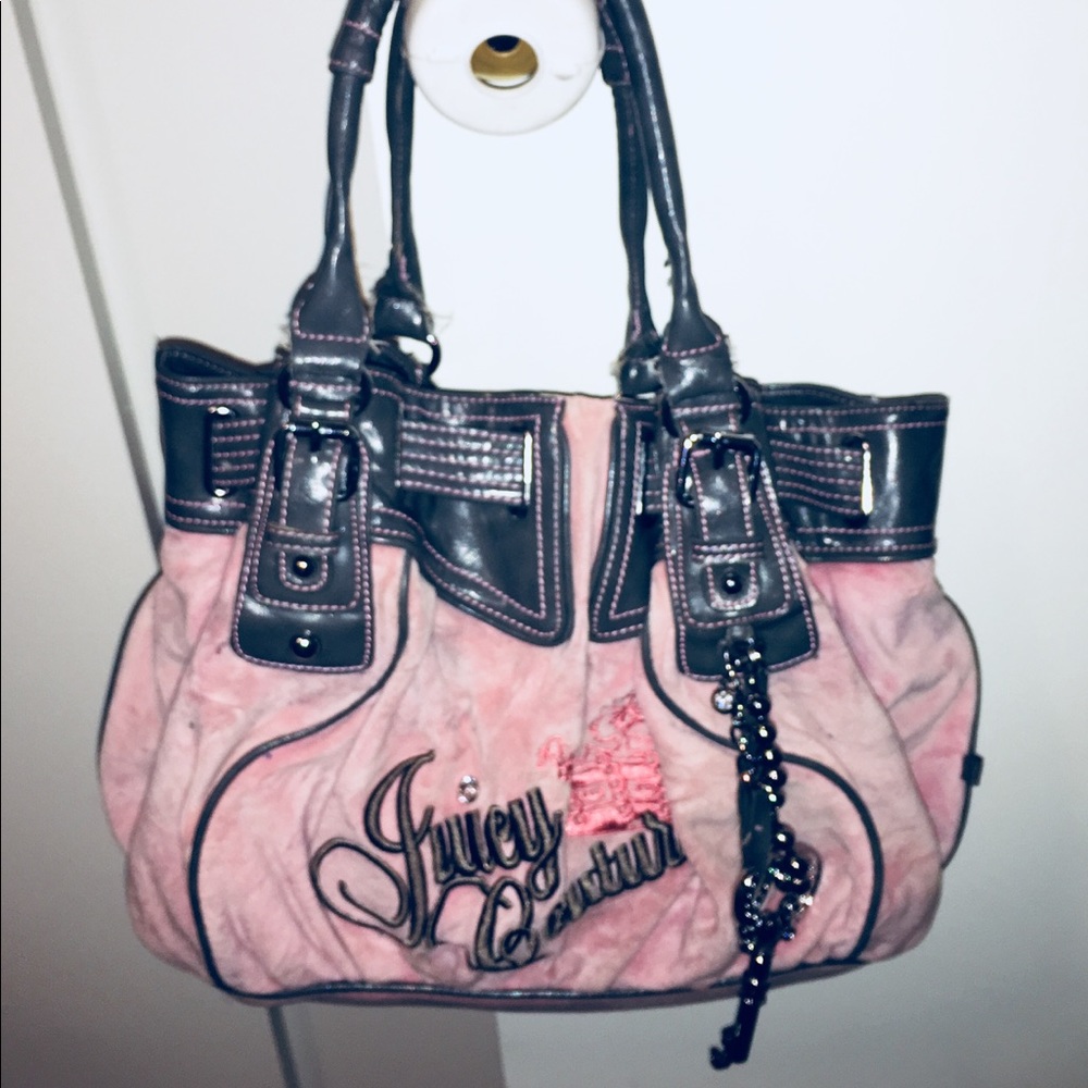 Juicy Couture Baby Pink & Gray Leather Purse