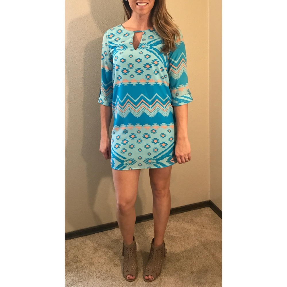Aqua Aztec Dress