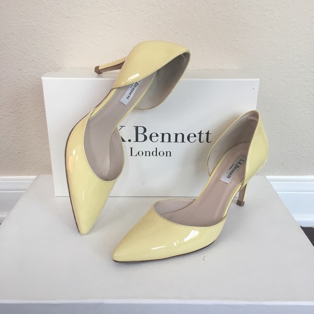 L.K. Bennett Flossie yellow patent pumps size 38.5