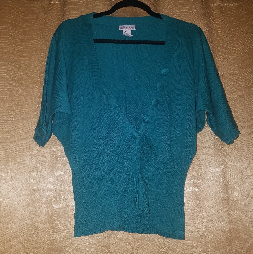 Green sweater with dolman sleeves