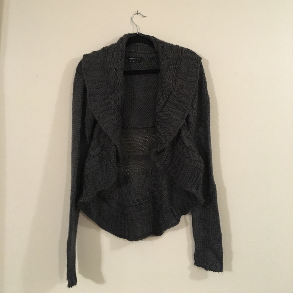 BCBG Gray Knit Chunky Cardigan Sweater