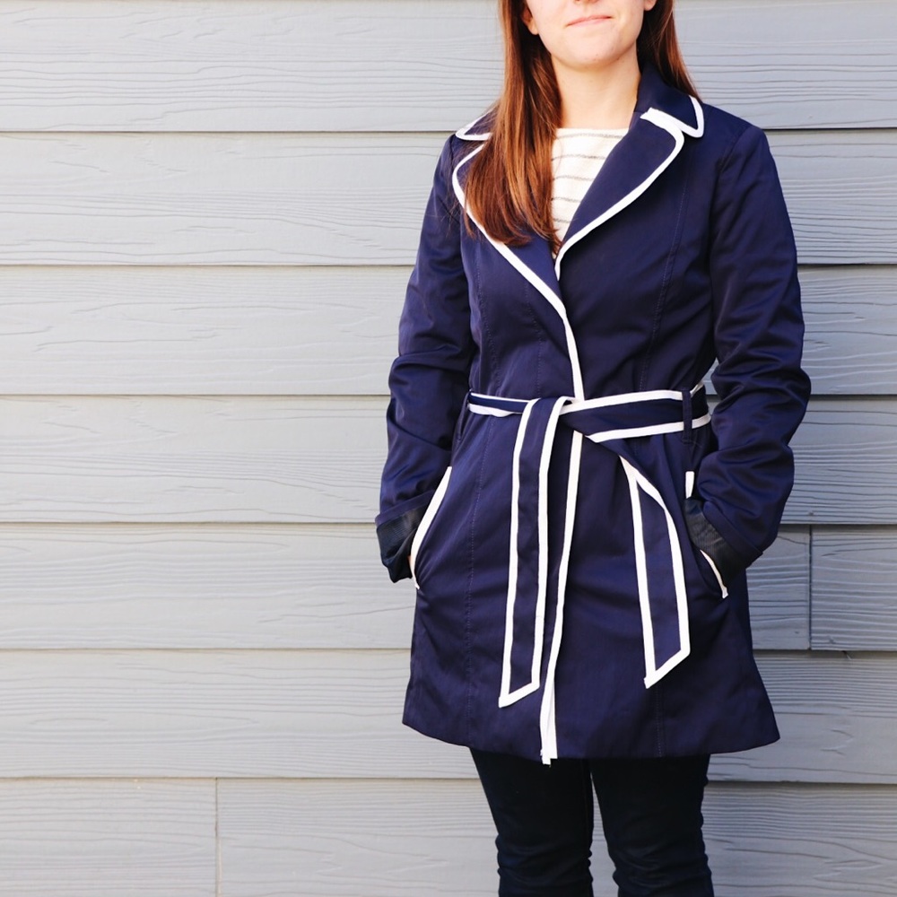 Navy w/ White Trim Rain/Trench coat