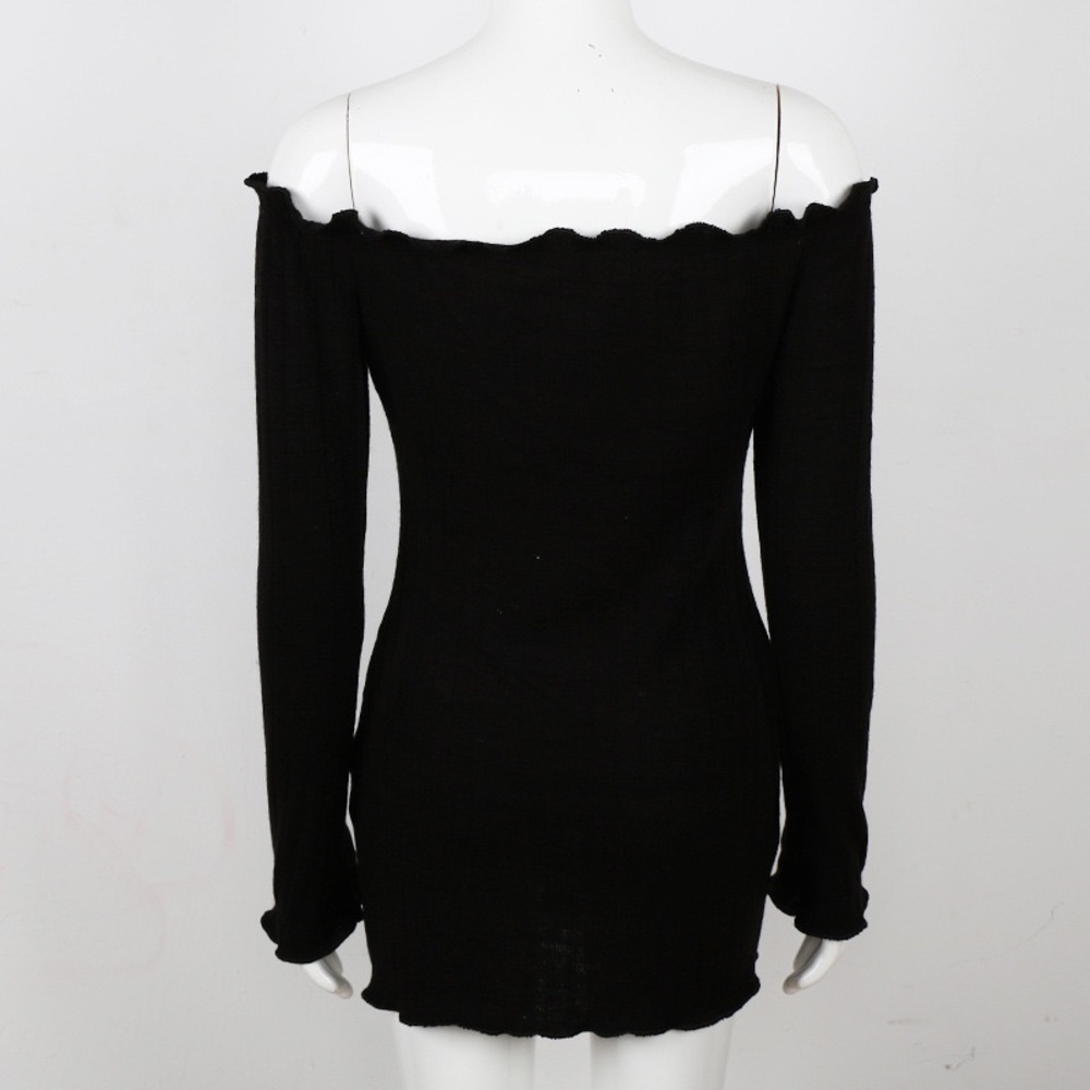 Cute black long sleeve off shoulder casual dress - Picture 3 of 6
