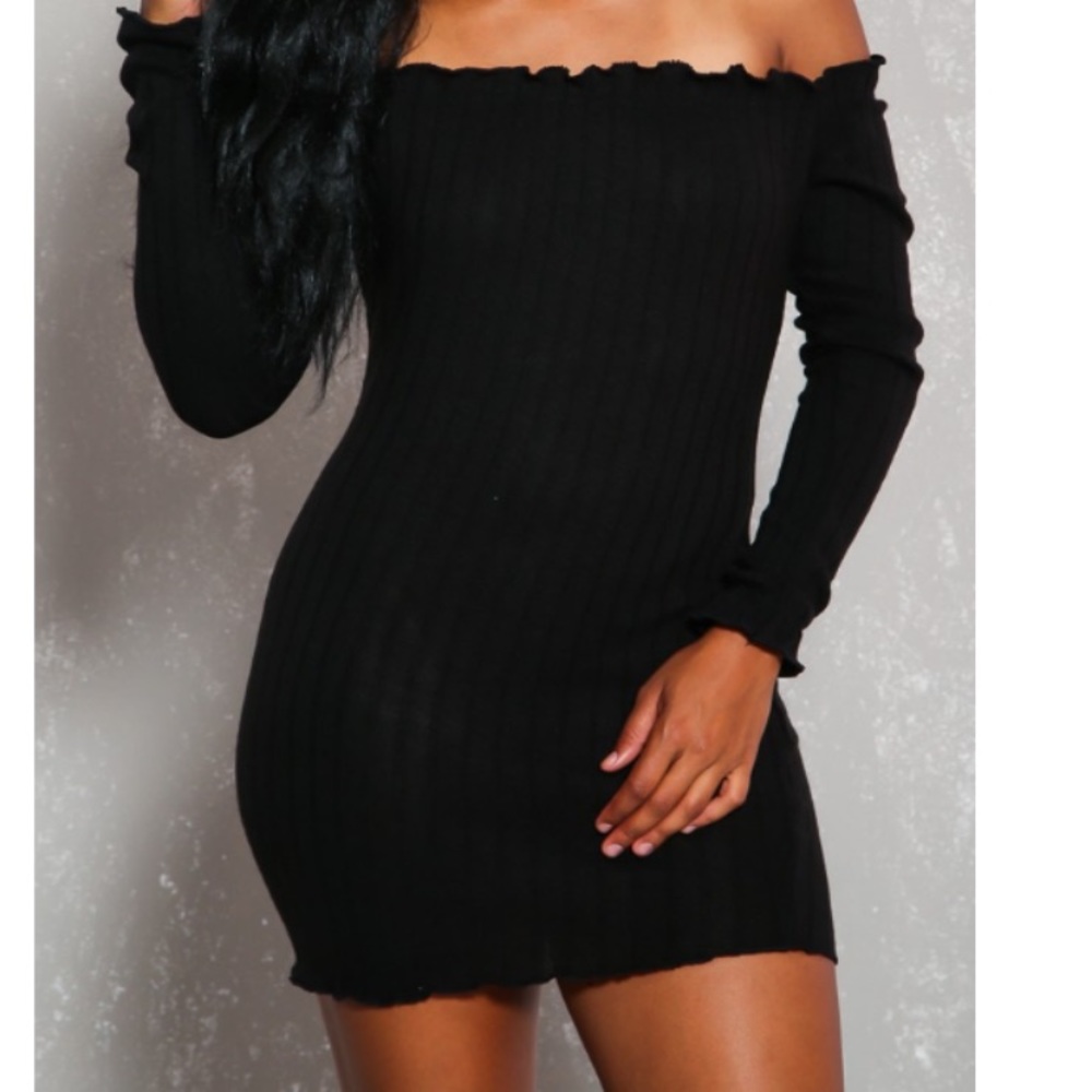 Cute black long sleeve off shoulder casual dress - Picture 4 of 6