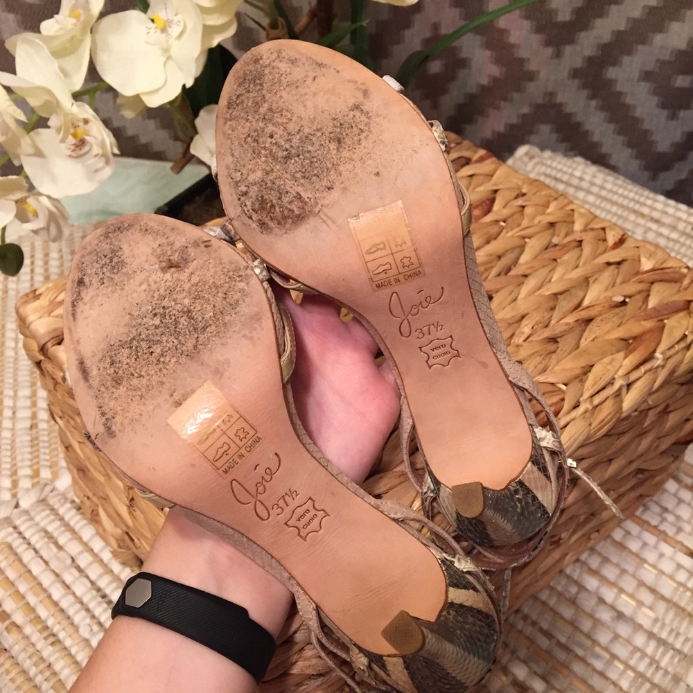 Joie Tan Snake Skin Ankle Strap Heels! - Picture 6 of 8