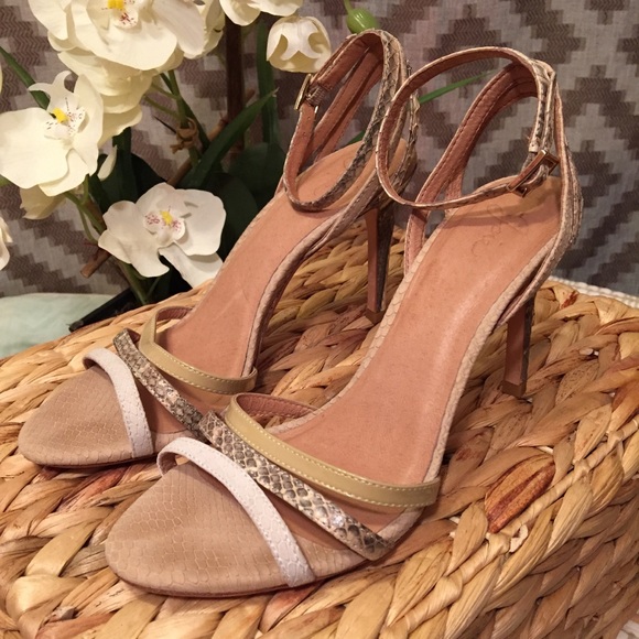 Joie Shoes - Joie Tan Snake Skin Ankle Strap Heels!