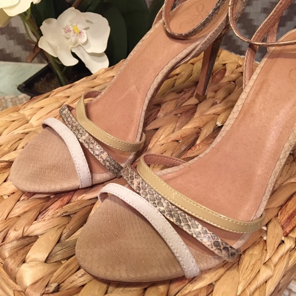 Joie Tan Snake Skin Ankle Strap Heels! - Picture 2 of 8