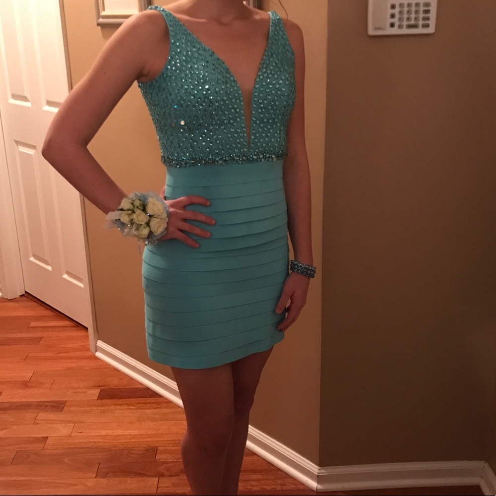 Sherri Hill Short Teal Cocktail Dress