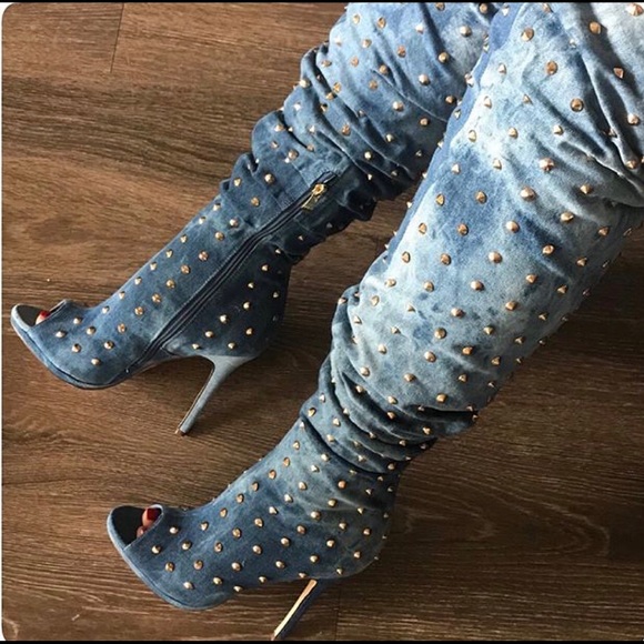 Shoes - Denim Studded TH Boots (Wide Leg) Sizes 8-12