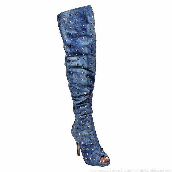 Denim Studded TH Boots (Wide Leg) Sizes 8-12 - Picture 5 of 5