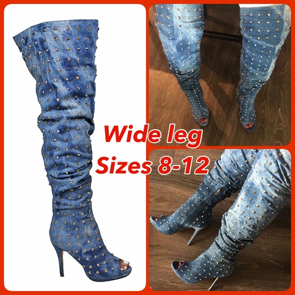 Denim Studded TH Boots (Wide Leg) Sizes 8-12 - Picture 2 of 5