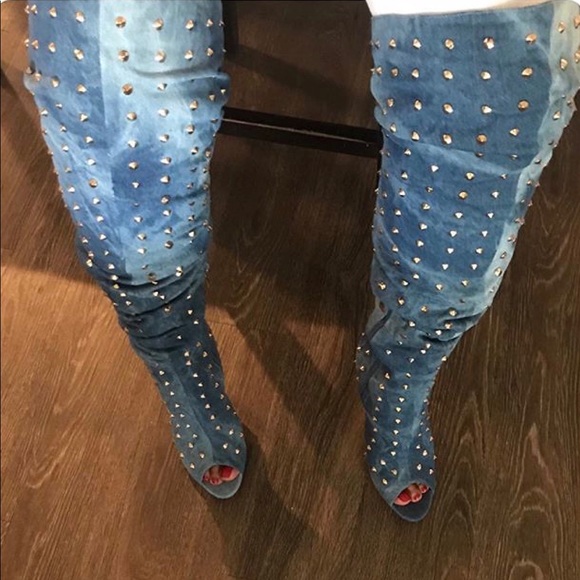Denim Studded TH Boots (Wide Leg) Sizes 8-12 - Picture 3 of 5