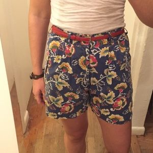 Floral high-waisted jean shorts