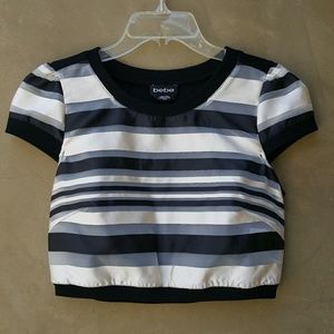 NWOT BEBE Striped Sheer Front Cropped Evening Top