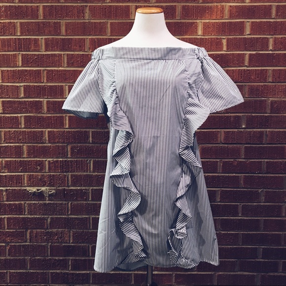 Style Envy Tops - Style Envy striped off the shoulder ruffle top