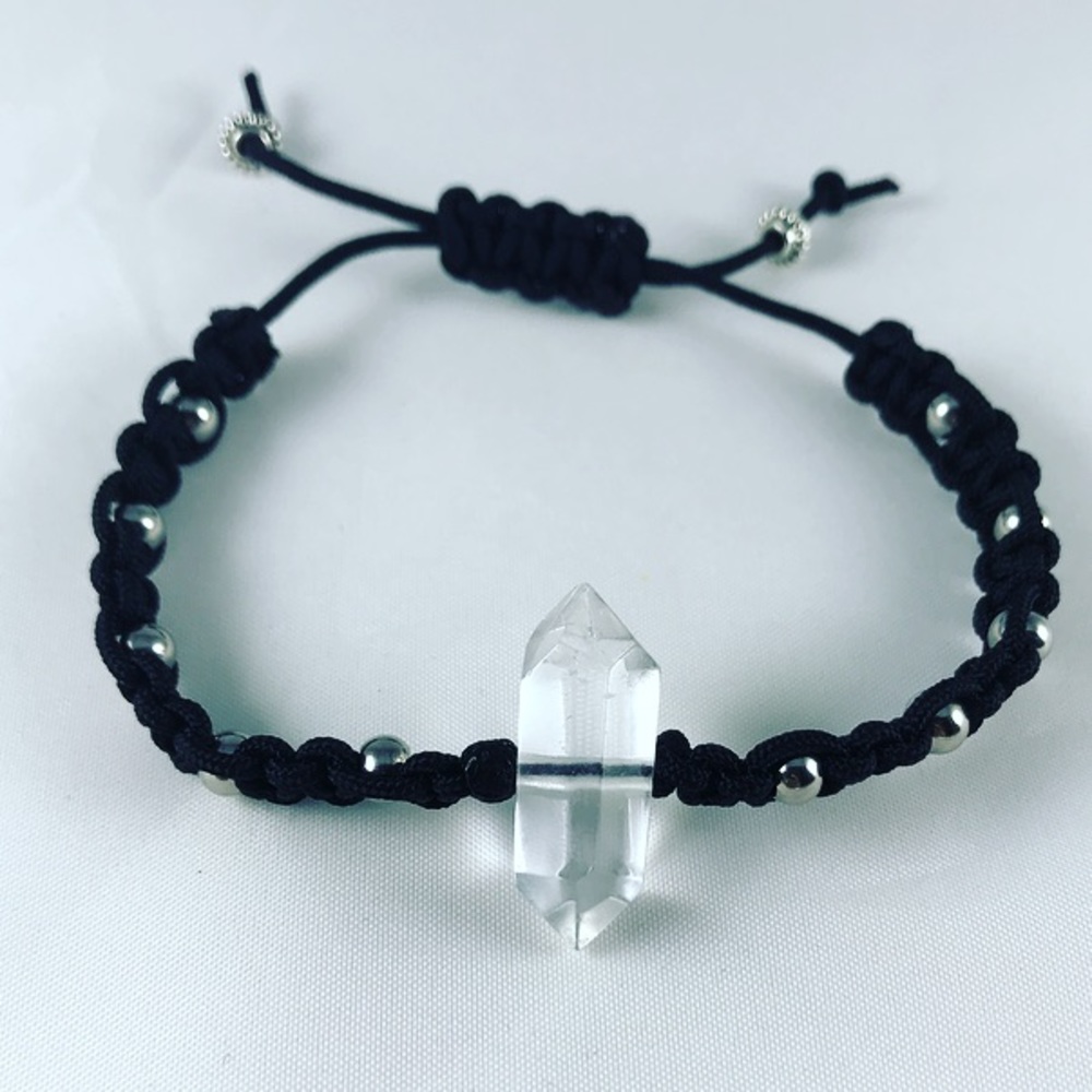 Crystal quartz bracelet .double point crystal quartz macrame adjustable bracelet - Picture 5 of 9